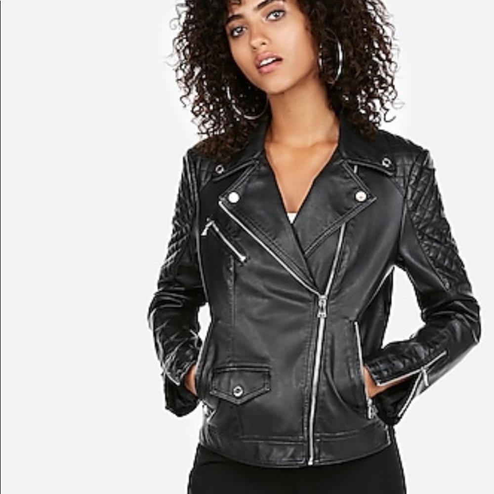 Vegan leather quilted moto jacket